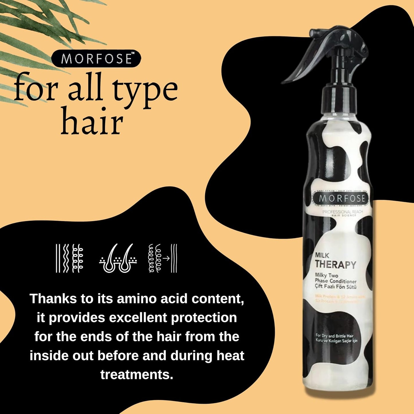 Morfose Professional Two Phase Leave-in Conditioner for Dry, Damaged, or Brittle Strands, Repairs and Protects, Damage, and Split Ends, 13.52 Fl Oz (Milk Therapy)