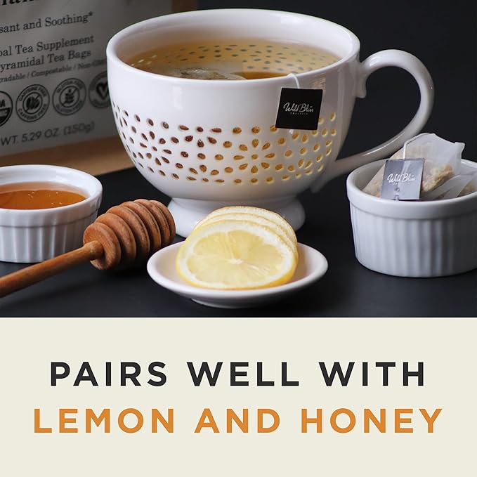 Wild Bliss Organic Chamomile Tea - Caffeine Free Calming Herbal Support - Pharmacopoeia Potency - 20 Plant Based Tea Bags