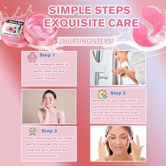 Rose Eye Patches 2-Pack (120 PCS), Hydrating & Soothing Eye Mask Skincare, Anti-Aging Collagen Eye Gel, Under Eye Patches for Puffiness | Alcohol-free & Phthalates-free