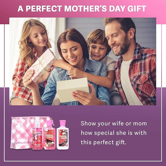 Cotton Candy Bath & Body Care Travel Set, Home Spa Gift Set Includes Body Lotion, Shower Gel, and Fragrance Mist, Personal Body Care Travel Set, Birthday Mother's Valentine's Day Gifts