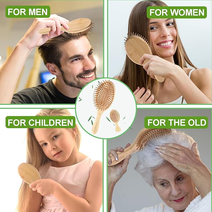 Thick Strong Bamboo Hair Brush, Bamboo Brush for Hair Growth,Hair brush for massaging the scalp，Hair Brush Cleaner Tool, Suitable for Women Men and Children (light yellow)