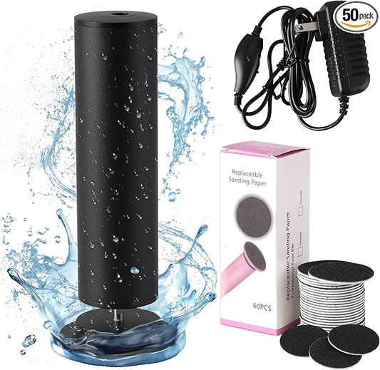 Dermave Electric Foot Callus Remover, Electric Foot Callus Remover, Callus Remover for Feet - Foot Filer with 60pcs Sanding Discs for Dead Cracked Skin, Men/Women (Black)