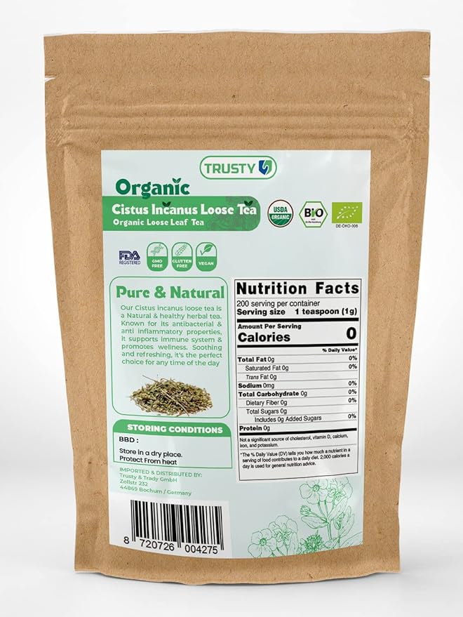 TRUSTY Cistus Loose Tea 7oz (200g) – Premium Wild Incanus Organic Leaf – Herbal Tea Loose Leaf for Immune System Boost and Gut Support – Nutrient-Rich Rockrose
