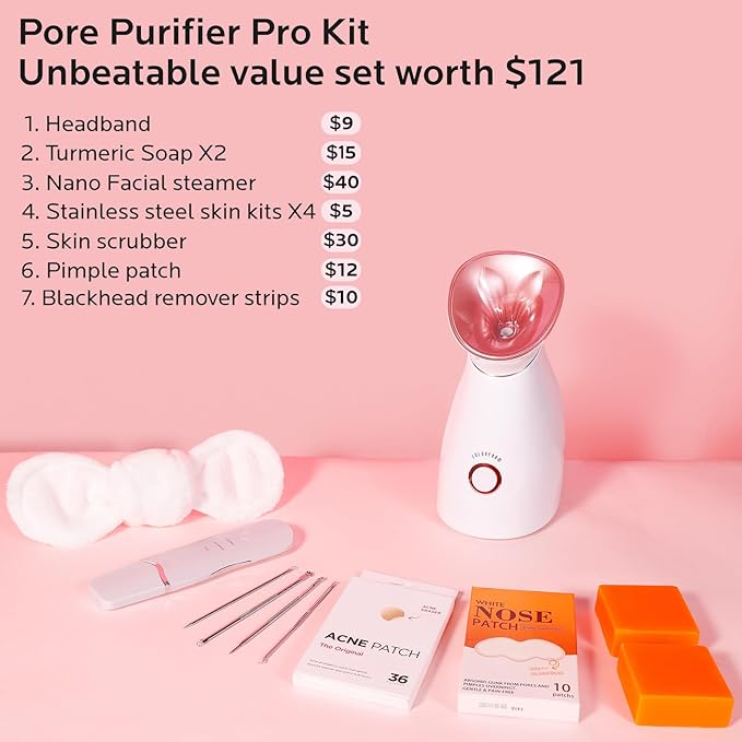 Colorfarm Facial Steamer Skin Care Kit: Face Steamer Home Spa Deep Cleaning Unclogs Pores with 6 Skin Care Tools - Relaxing Self Care Skincare Beauty Gifts for Women Girl (Pore Purifier Pro Kit)