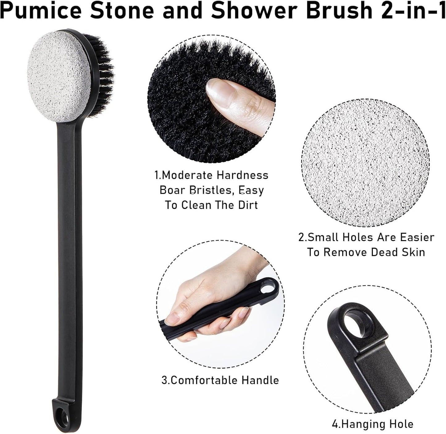 Pumice Stone for Feet with Long Handle (Double-Faced Straight Black Handle, Count, 3.0)