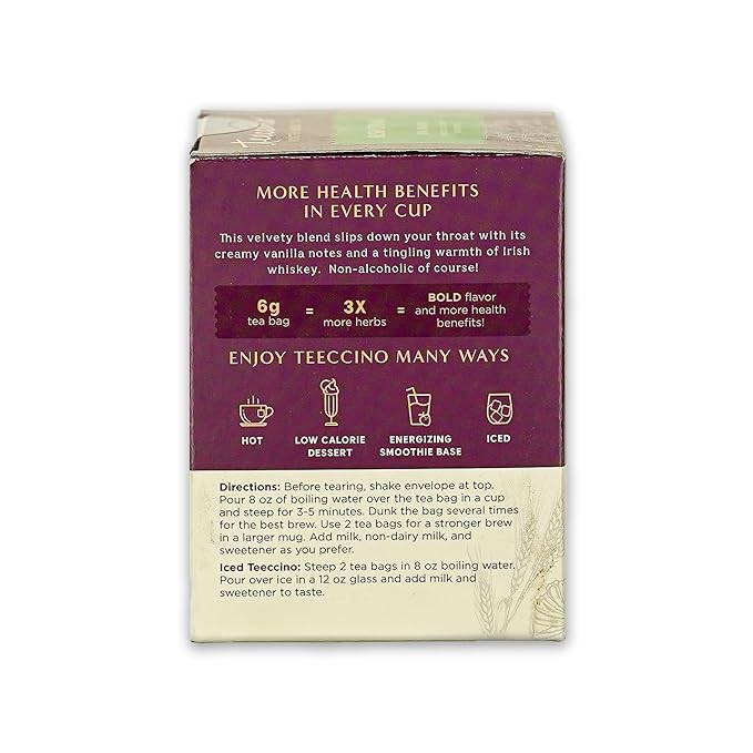 Teeccino Irish Cream Herbal Tea, Rich & Roasted Herbal Tea That’s Caffeine Free & Prebiotic for Natural Energy, 10 Tea Bags