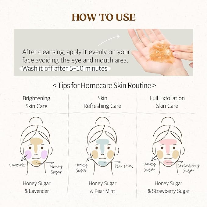 SKINFOOD Mask Honey Sugar 120g - Facial Pore Cleanser, Nourishing & Firming Skin Exfoliator - Wash Off Face Masks w/Melting Sugar for Healthy and Smooth Skin- Shower-Proof Texture (4.23 oz)