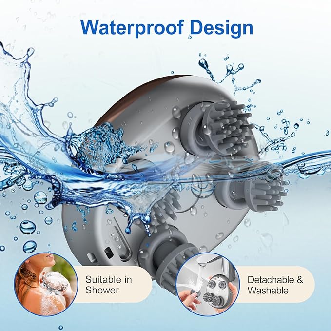 Electric Cordless Hair Scalp Massager with Kneading with 4 Heads 96 Nodes, Handheld Portable Head Massager for Hair Growth, Deep Relaxation & Clean,Ideal Gifts for Women & Men