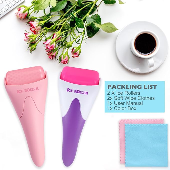 Ice Rollers, 2 Packs Skincare Tools, Face Roller for Wrinkles and Lifting, Reduces Puffiness, Migraine Pain and Fatigue Relief, Ideal Gift for Women and Suit for All Skin Types