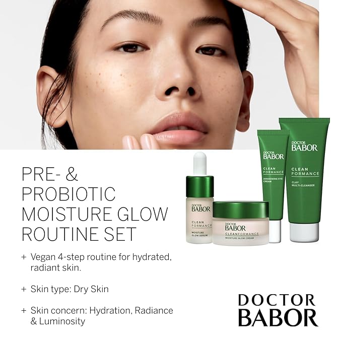 BABOR DOCTOR Cleanformance Pre & Probiotic Moisture Glow Routine Set, Moisture Glow Cream & Serum, Moisturizing Face Cream with Hyaluronic Acid & Vitamin E, Radiant Results Skincare Set