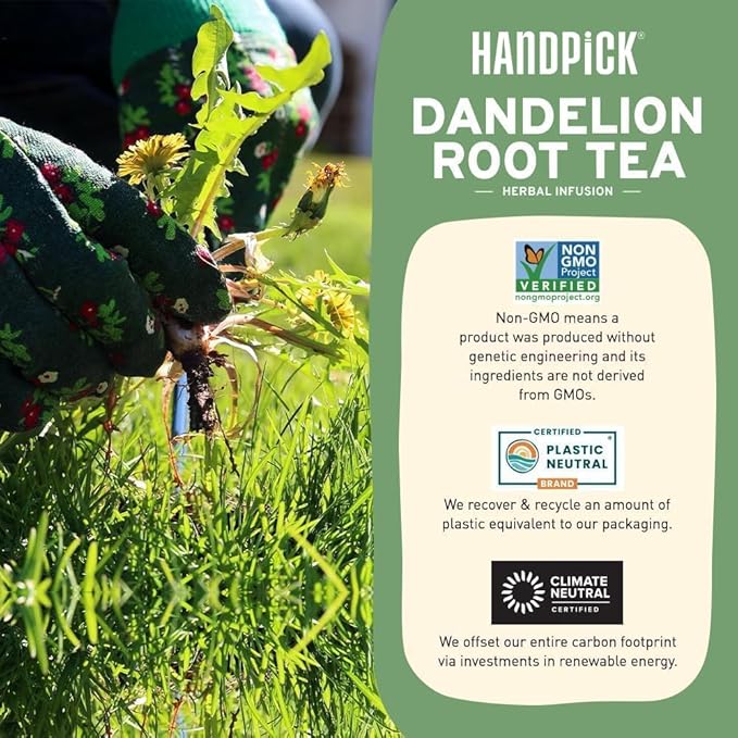 HANDPICK, Dandelion Root & Leaf Tea Bags (100 Herbal Tea Bags) Caffeine-Free Herbal Blend | Eco-Conscious Teabags | Direct from Source