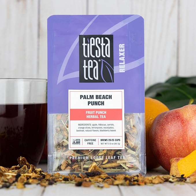 Tiesta Tea - Palm Beach Punch | Loose Leaf | Fruit Punch Herbal Tea | Caffeine-Free Tropical Blend with Apple and Orange | Brew Hot or Iced | Resealable Pouch | 25 Cups | 2 Ounce
