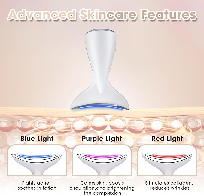 Face & Neck Massager | White LED Red-Light-Therapy-for-Face and Neck, Red Light Therapy Wand, 3 Color Led Face Neck Massager for Skin Care