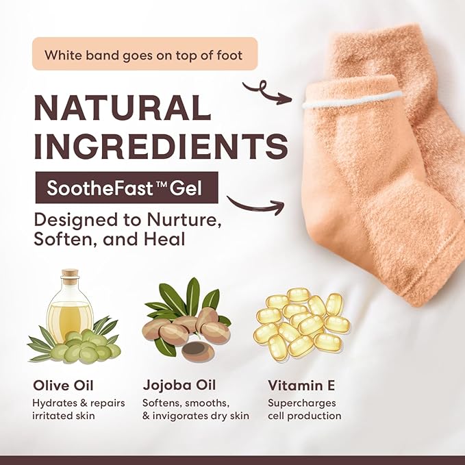 Dr. Frederick's Original Moisturizing Fuzzy Heel Socks - 2 Pairs - Cozy Gel-Lined Sleep Socks for Women & Men - Soothes Dry, Cracked Feet - Heel Repair - Peach Fuzz