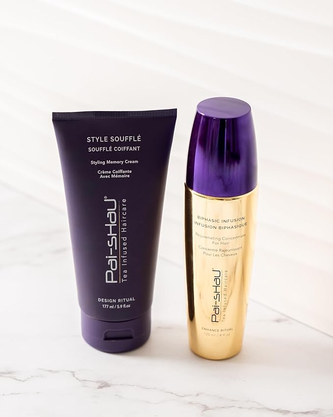 Pai-Shau Biphasic Infusion & Style Soufflé Set - Oil-Free Hair Rejuvenating Serum - Provides Shine, Thermal, and Environmental Protection, 4oz & Medium Hold Styling Cream for All Hair Textures, 5.9oz