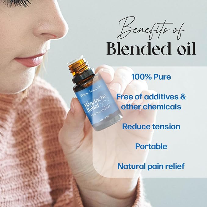 White Naturals Headache Relief Essential Oil Blend – Soothing Aromatherapy Oil for Tension & Headache Relief, 100% Pure & Natural Essential Oils for Calm & Relaxation, 1oz