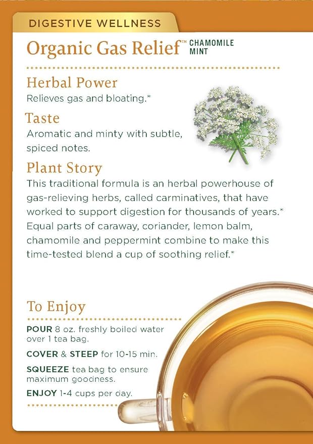 Traditional Medicinals Organic Gas Relief Chamomile Mint Herbal Tea, Relieves Gas & Bloating, (Pack of 1) - 16 Tea Bags