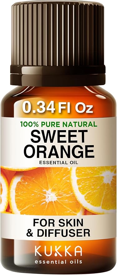 Kukka Sweet Orange Essential Oil for Skin, Diffuser & Aromatherapy - 0.34 Fl Oz - 100% Pure Natural, Fresh Scent, for Candle & Soap Making Scent DIY