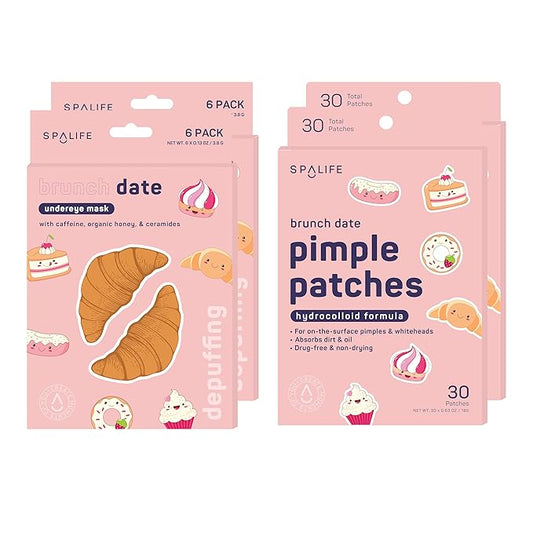 SpaLife BRUNCH DATE UNDEREYE MASK & PIMPLE PATCH DUO – Hydrogel Undereye Patches for Dark Circles & Puffy Eyes – Hydrocolloid Pimple Patches – Mother's Day Gifts for Her - 42 Total Patches