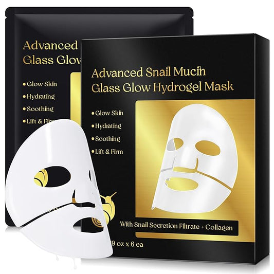 Snail Mucin, Collagen Face Mask, Glass Glow Hydrogel Mask, Strengthen The Skin Barrier, Delay Aging, Easy To Absorb, 6 EA