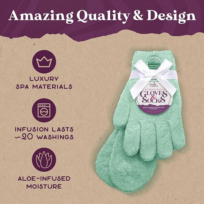 Purple Canyon Moisturizing Socks and Gloves Set | Teal Fuzzy Socks and Gloves with Aloe and Vitamin E for Women | Women's Gifts for Self-Care