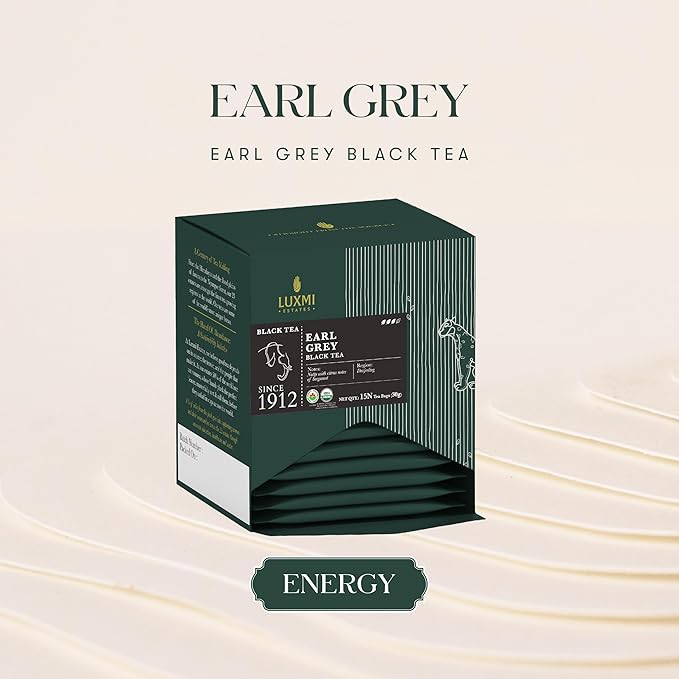 Luxmi Estates - Garo Hills - Organic Earl Grey Tea - 90 Tea Bags (15ct x 6pack) | With Refreshing Essence of Bergamot and Other Spices