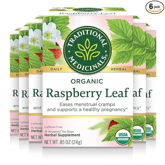 Traditional Medicinals Organic Raspberry Leaf Tea, Supports Healthy Pregnancy and Soothes Menstrual Cramps, (Pack of 6) - 96 Tea Bags Total
