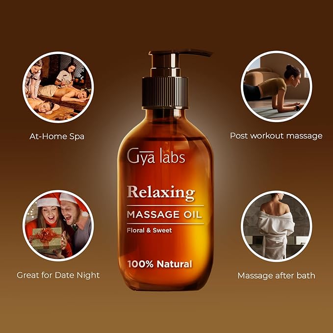 Gya Labs Relaxing Massage Oil for Sore Muscles - 6.76 Fl Oz - 100% Pure Natural Spa Quality for Skin & Body Relaxing, Sore Muscle Massage Oil with Non Greasy for Men & Women