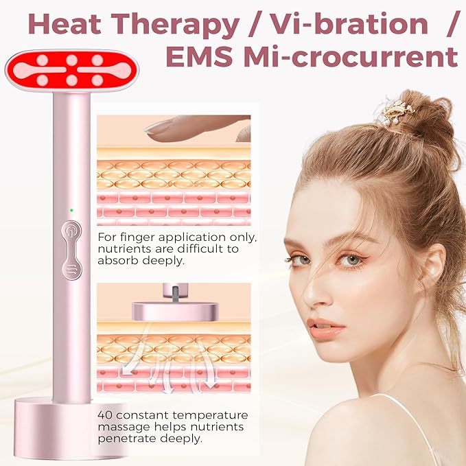 Red Light Therapy for Face, LED Facial Light Therapy Wand for Skin Care at Home Blue Light Face Tool for Neck