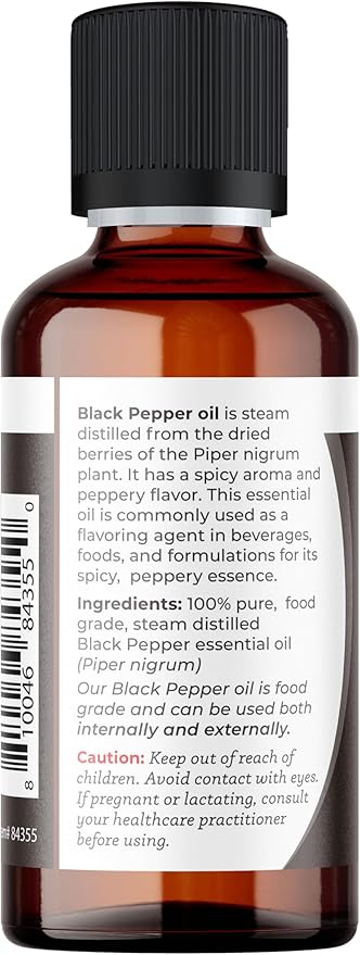 Viva Doria Black Pepper Essential Oil, 100% Pure, Natural Essential Oil, Undiluted, for Aromatherapy | Food Grade, 30 mL (1 Fluid Ounce)
