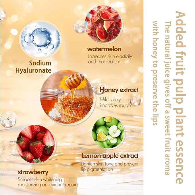 4 PCS Bee Lip Balm Lip Mask Honey Pot, Coconut Honey Strawberry Watermelon Moisturizing Sleeping Lip Mask Overnight with Sticks, Lip Balm Exfoliating Prevention Dry and Crack Lip Scrubs