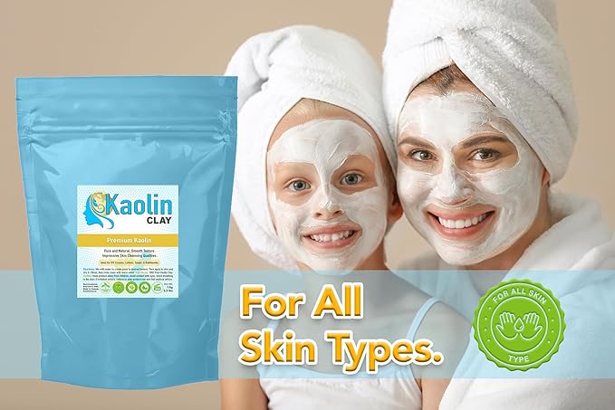 Pure Kaolin Clay - 100% Natural | 2.2 Pounds (1kg) | Smooth and Silky Texture, Easy Mixing, Perfect for Face, Body, and Bathbombs