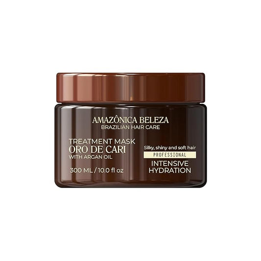 AMAZONICA BELEZA Oro de Cari Hair Mask, Intensive Hydration for Dry Hair with Argan Oil and Vitamin E, Professional Line, 10 Oz
