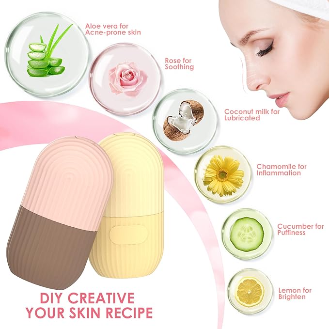 GeeRic Ice Face Roller, Silicone Ice Facial Rollers, Cube Face Contour for Eyes Neck, Beauty Facial Massage Roller Remove Dark Circle Pore Shrink Face Roller Skin Care Tools (Yellow)