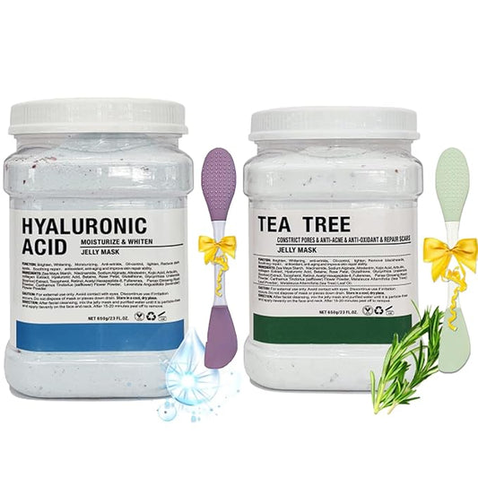 Jelly Mask Powder for Facials,Hyalorunic Acid Moisturizing Jelly Face Mask,Tea Tree Jelly Face Mask,Face Masks with Double-ended Silicone Brush, 23 Fl Oz