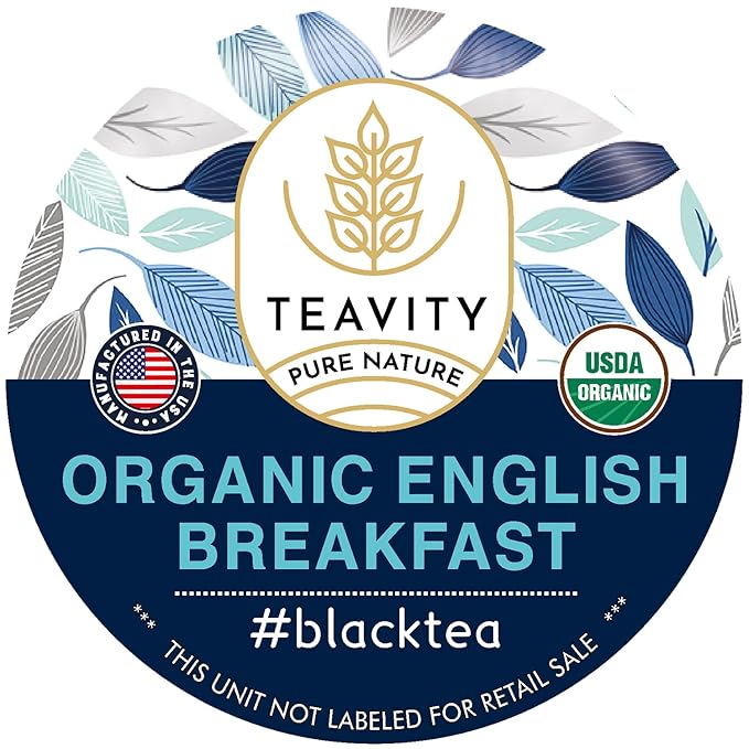 Organic English Breakfast Tea Pods for Keurig - Naturally Caffeinated Unsweetened Black Tea Pods by Teavity (12 Tea Pods)