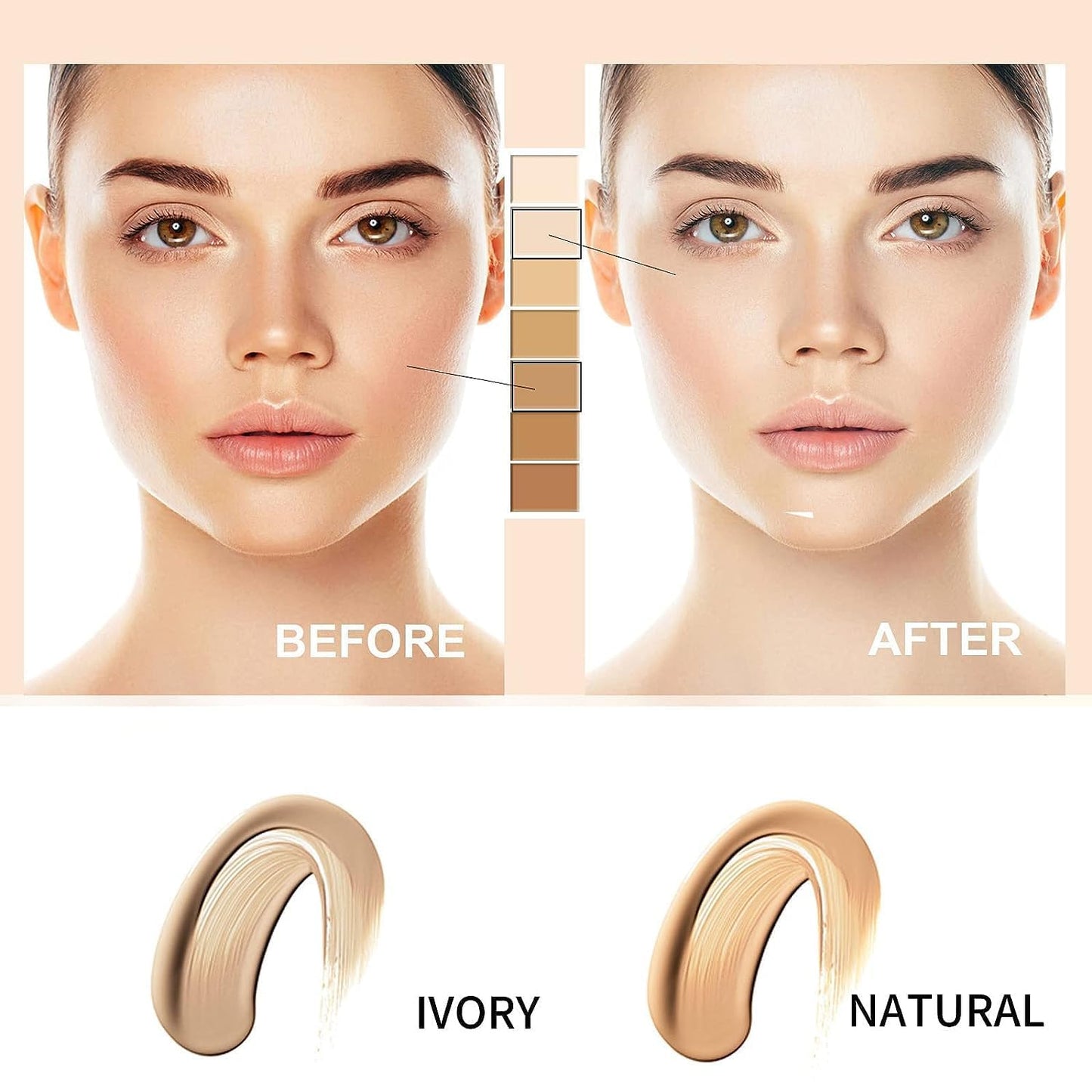 NOISSUE Cc Cream Skin Tone Adjusting CC Cream SPF 50, Face Sunscreen and Foundation, Colour Correcting Self Adjusting Soft Moisturizing Skin Tone Gel Invisible Pore Light Oil-Free (2pcs-Ivory)
