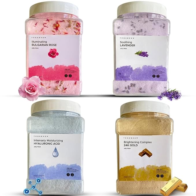 VogueNow Premium Jelly Face Mask for Facials - Bulgarian Rose, 24K Gold, Lavender & Hyaluronic Acid (Pack of 4) - Hydrating, Brightening & Nourishing Jelly Mask | Vajacial | 92 Oz Face Mask Skin Care