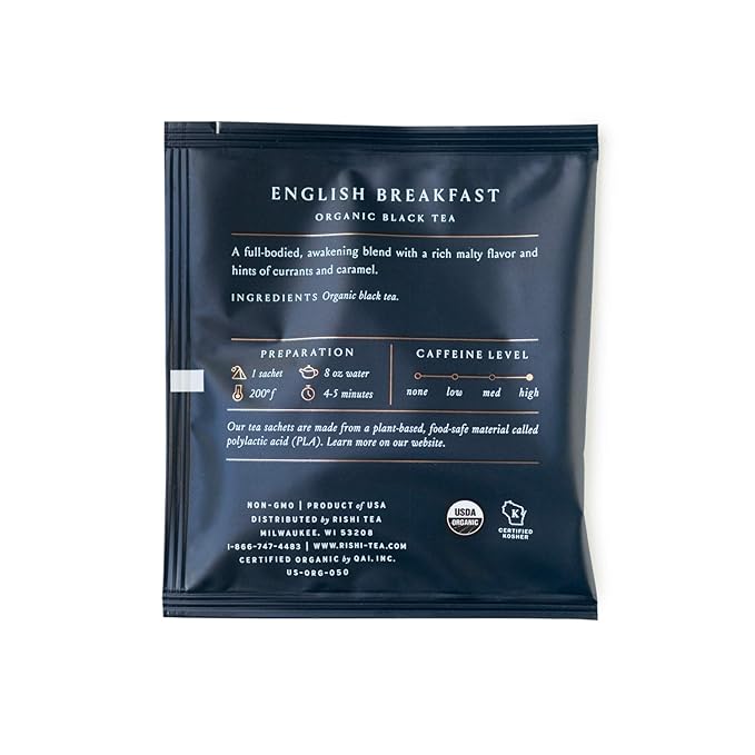 Rishi Tea English Breakfast Tea - Organic Sachet Tea Bags, Energizing & Caffeinated Pure Black Tea, Ideal for Hot or Iced Tea - 50 Count