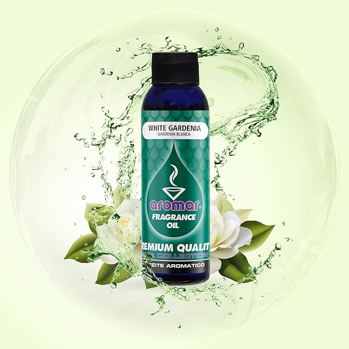 AROMAR Premium Fragrance Oil, White Gardenia 4oz. Bottle. Long Lasting Aromatic Scent, Fresh and Revitalizing Aromatherapy for Living Room, Bedroom, and Kitchen