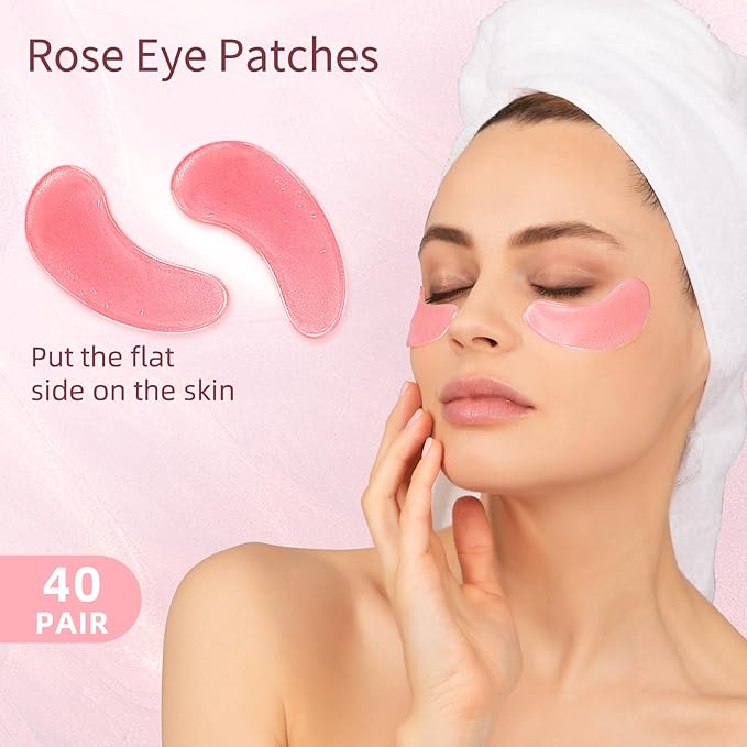 Under Eye Patches, 40 Pairs Eye Mask for Dark Circles, Puffy Eyes, Undereye Bags,Wrinkles,Eye Mask Patches with Rose, Eye Treatment Skin Care for Men & Women Gift