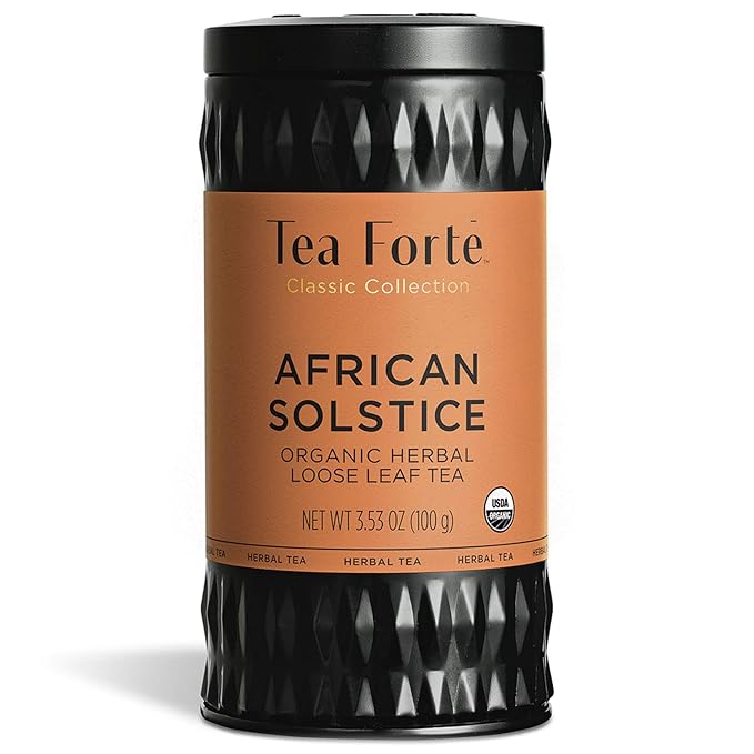 Tea Forte African Solstice Premium Organic Loose Leaf Caffeine-Free Herbal Tea Blend Canister, Makes 35-50 Cups