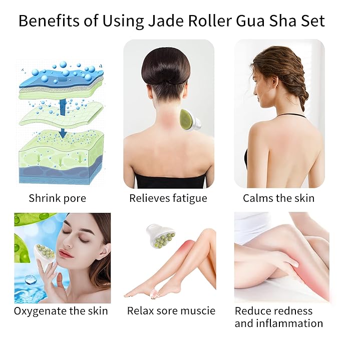 Jade Roller & Gua Sha Facial Tools Face Roller for Skin Care,Facial Roller Gua Sha Tool for Puffiness and Redness Reducing Skin Care Routine