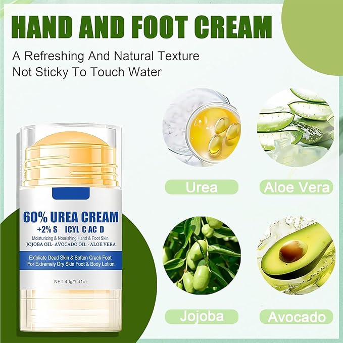 Turmeric & 60% Urea Foot Cream Set, Hydrating & Softening Hand and Foot Cream Balm Stick, Hand and Foot Cracked Heel Stick Moisturizer, Urea Cream 60 Percent for Feet Maximum Strength, 1.41 Oz Each
