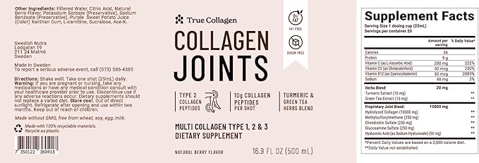 True Collagen - Collagen Joints 500 ml x 2 I 10g Collagen peptides per dose I MSM, Glucosamine, Chondroitin I 40-Day Supply
