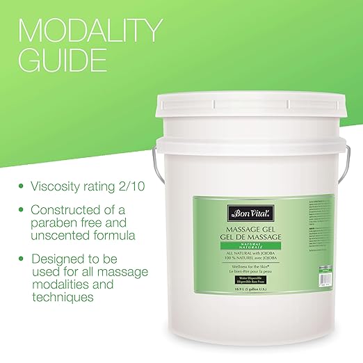 Bon Vital' Naturale Massage Gel with Natural Ingredients for Earth-Friendly Massage, Hypoallergenic Massage Gel for Sensitive Skin, Moisturizer Absorbs Like Lotion, 5 Gal, Label may Vary