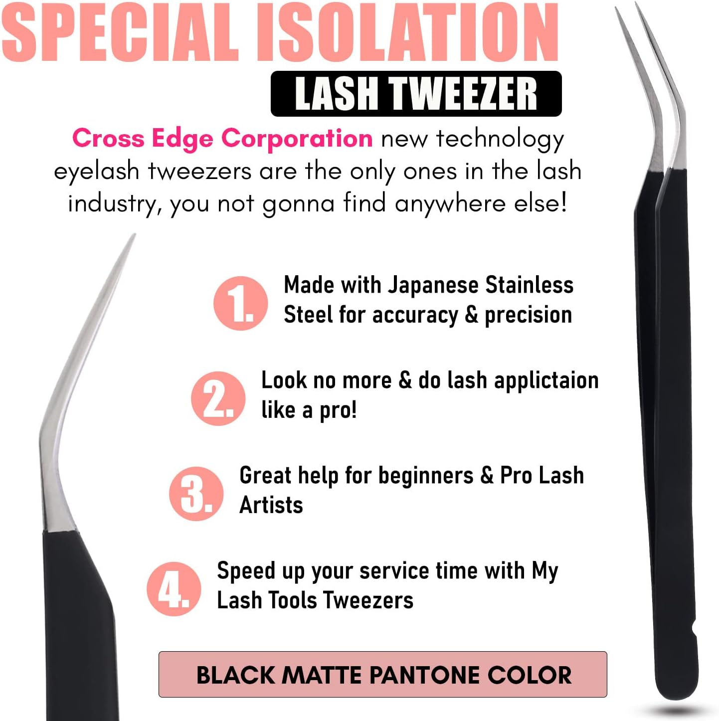 My Lash Tools New Isolation Lash Tweezers Eyelash Extensions Best for Individual Isolation & Classic Lashes Japanese Stainless Steel Lightweight Precision Lashing Twisers (Matte-Black)