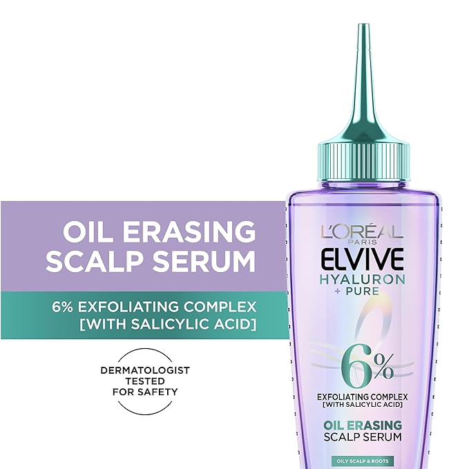 L'Oreal Paris Elvive Hyaluron + Pure Oil Erasing Scalp Serum with Salicylic Acid For Oily Hair, 3.45 Fl Oz