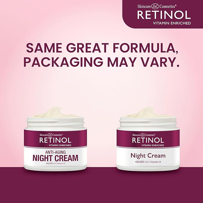 Retinol Skincare LdeL Cosmetics Night Cream Vitamins A + C + E Works While You Sleep to Reduce Fine Lines And Other Signs of Aging 1.7 Oz.