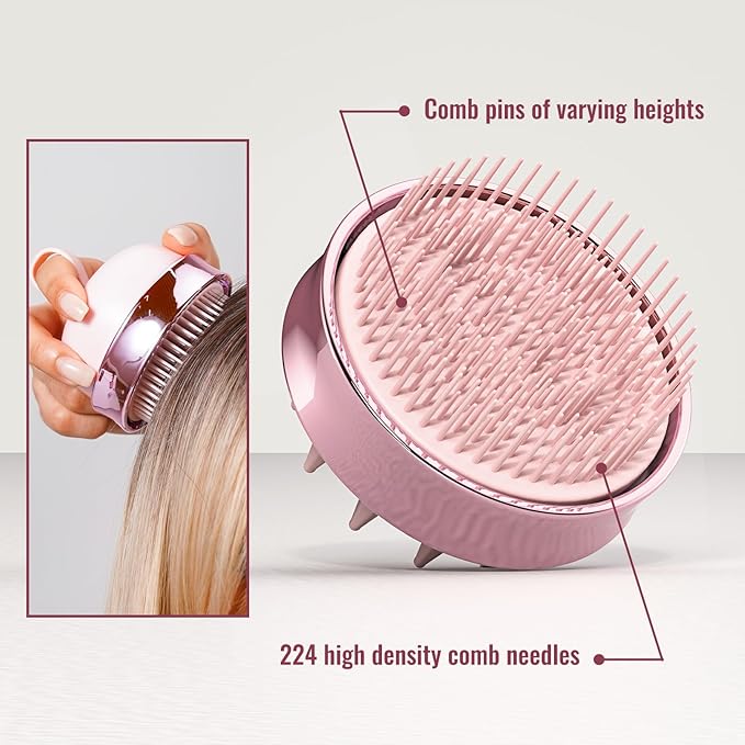 2 in 1 Scalp Massager Shampoo Brush with Soft Silicone Bristles for Hair Growth and Dandruff Removal, Hair Brush Head Massager Scalp Scrubber Exfoliator for Both Wet and Dry Use (Pink)